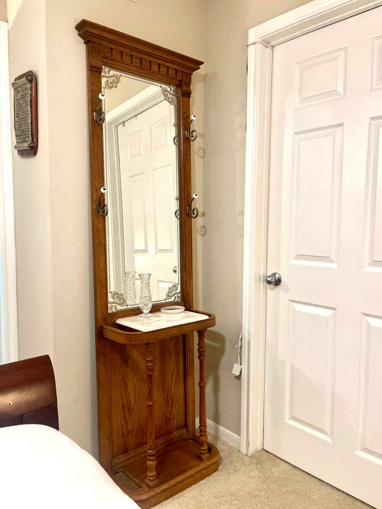 Antique hall tree with umbrella stand hotsell