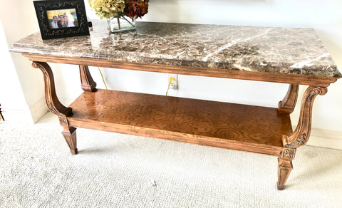 JEFFCO Burled Walnut and Marble Console Table