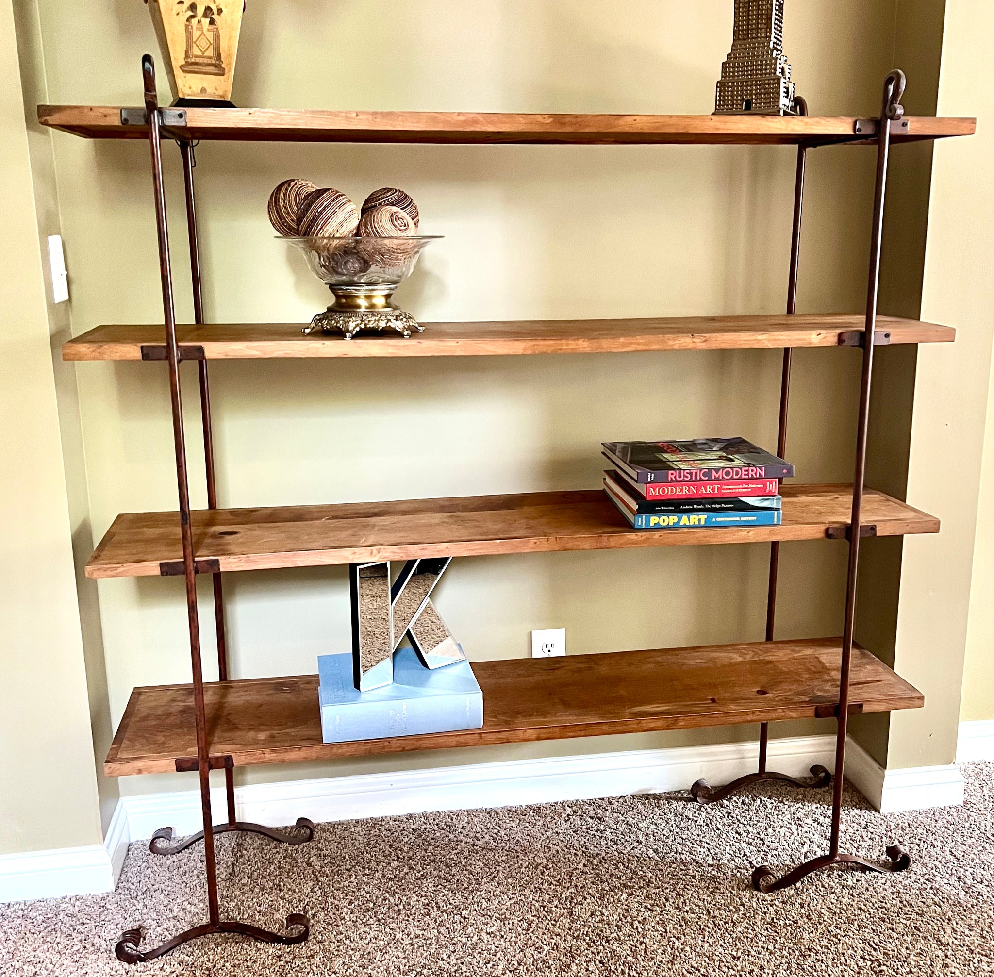 Vintage Iron and Wood Etagere Bakers Rack