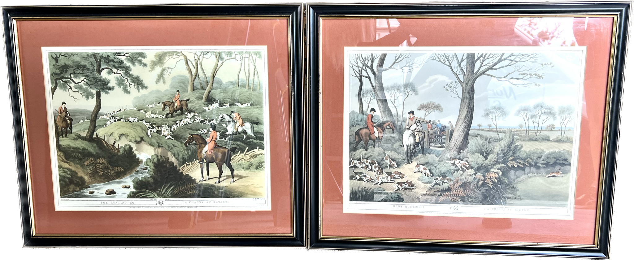 Pair of Fox Hunting Hand Painted Reproduction Art by Annie James