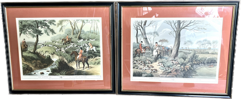 Pair of Fox Hunting Hand Painted Reproduction Art by Annie James