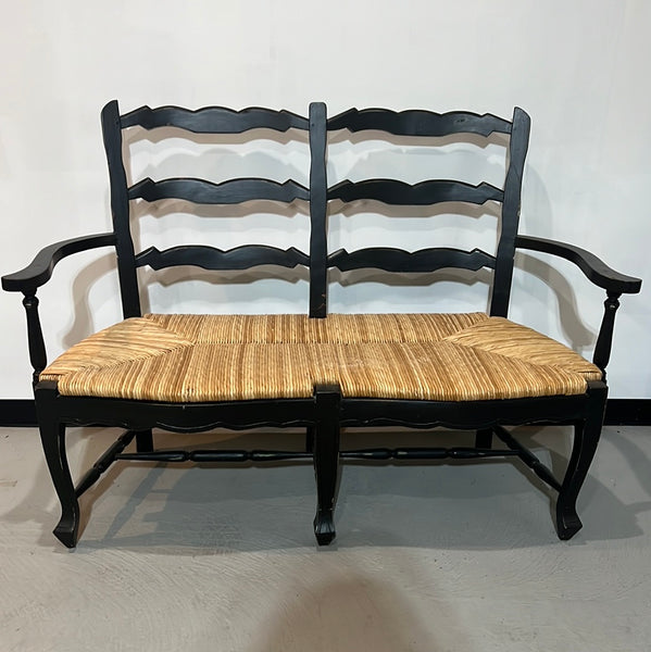 Black Wood Bench with Rushed Seat