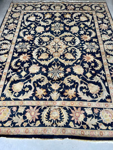 Agra Black Wool Hand-Knotted Oriental Rug 8x10
