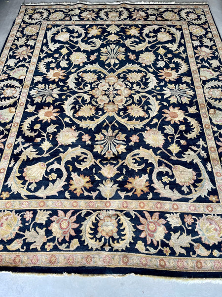 Agra Black Wool Hand-Knotted Oriental Rug 8x10