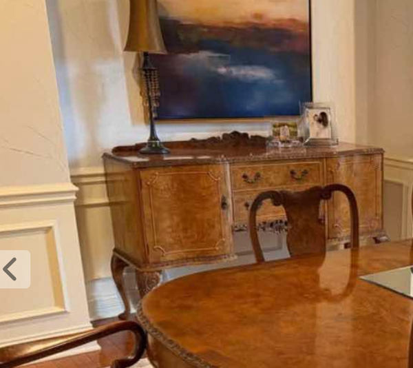English Queen Anne Burl Walnut & Mahogany Sideboard