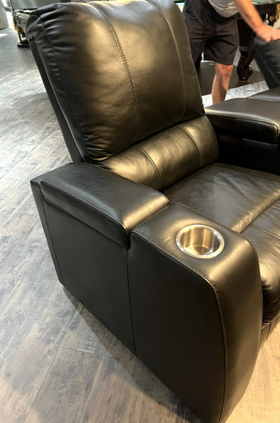 Pair of Black Leather Home Theater Reclining Seats Chairs