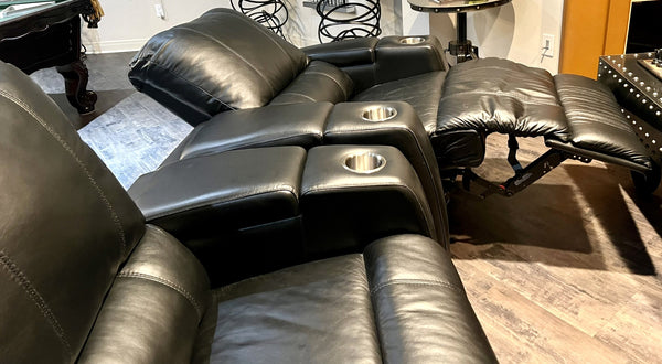 Pair of Black Leather Home Theater Reclining Seats Chairs