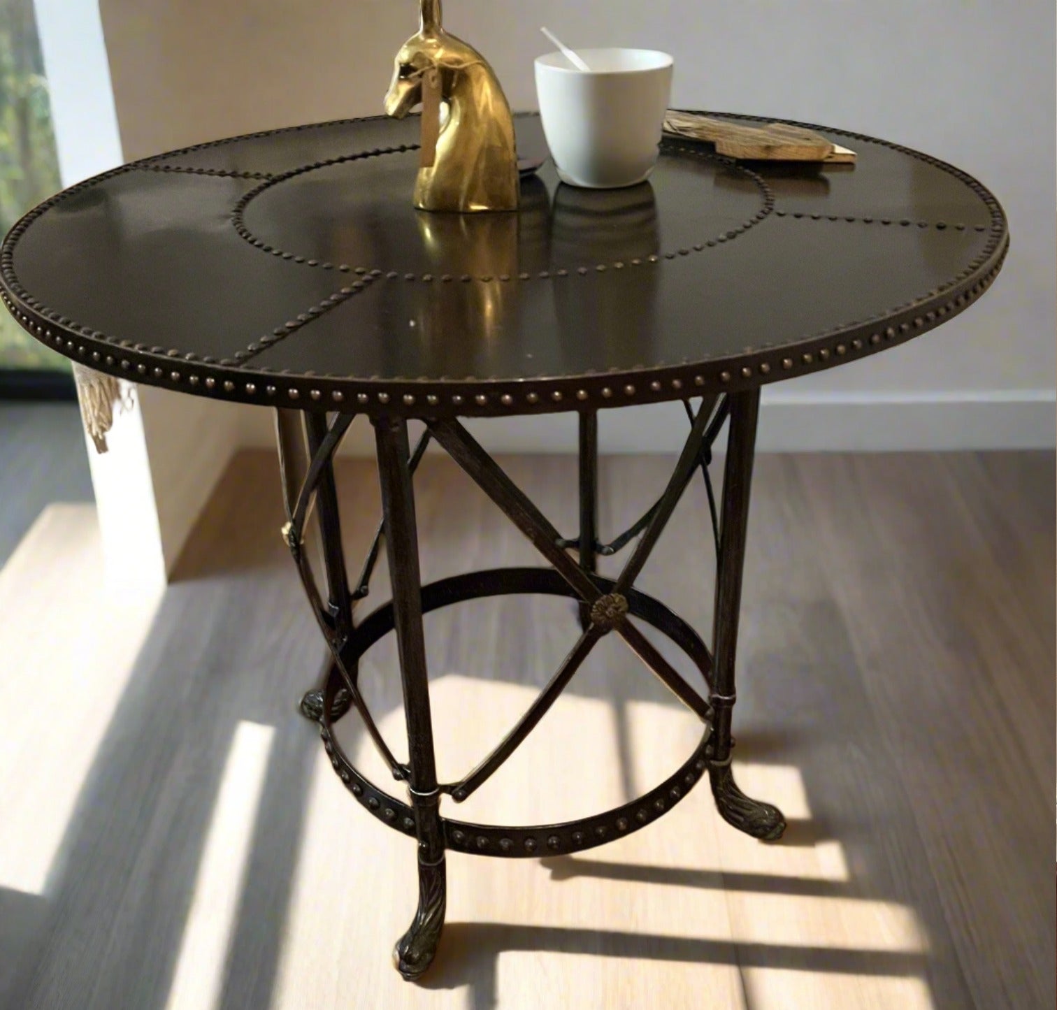 Round Leather Studded Side Table