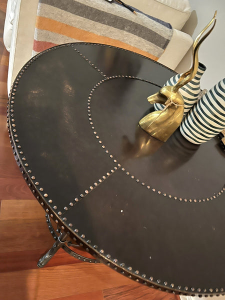 Round Leather Studded Side Table