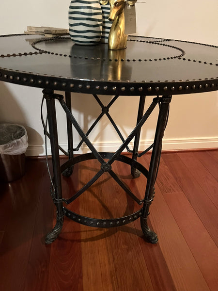 Round Leather Studded Side Table