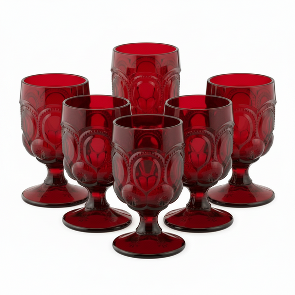 Set of 6 Moon and Star Red Water Goblets by Smith Glass