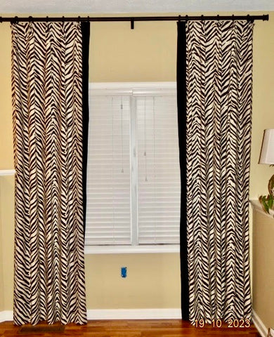 Pair of Silk Mountain Heavily Lined Zebra Print Window Panels Drapes