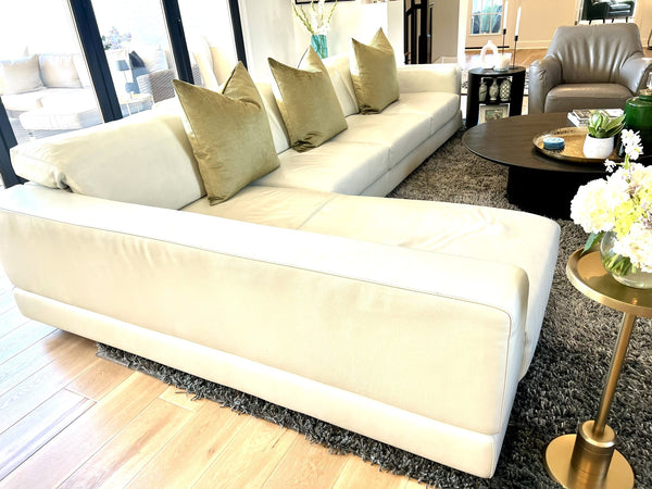 White Italian Leather 2 Piece Sectional with Adjustable Headrests and Seats