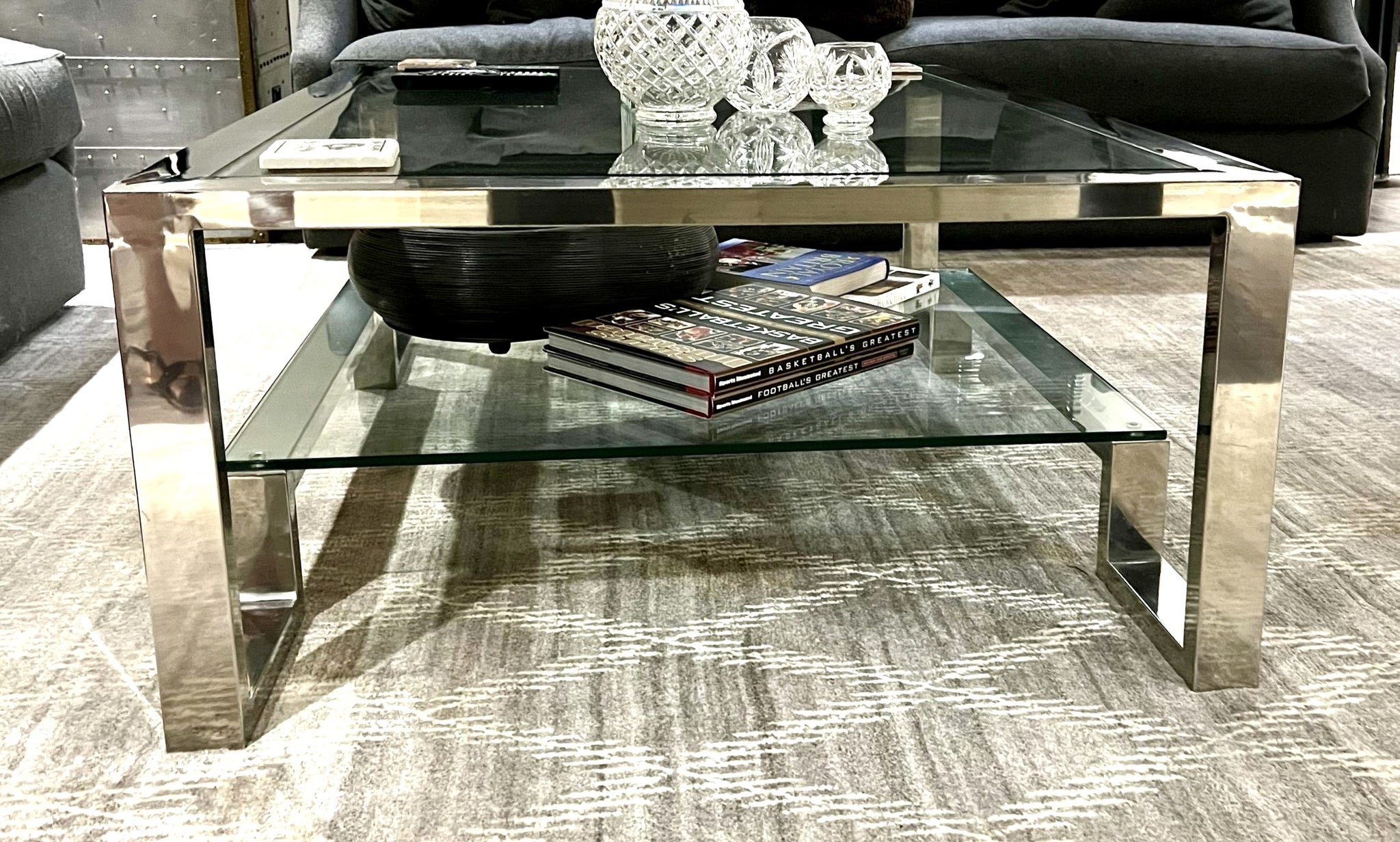 その他 TH_cap L DESIGN WORKS Z Gallerie Duplicity Chrome and Glass Coffee Table – KLM Luxury