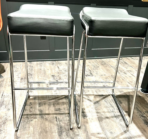 Pair of ZUO Mod Black Leather Bar Stools