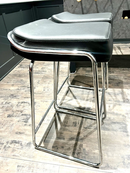 Pair of ZUO Mod Black Leather Bar Stools