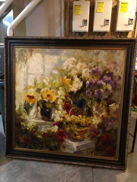 Large Framed Floral Oil Painting