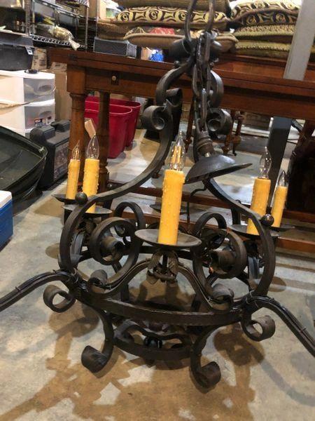 Large 8 Light Single Level Lighted Iron "Musket Ball" Chandelier