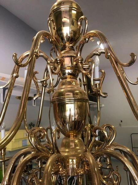 Reclaimed large 12 light brass chandelier