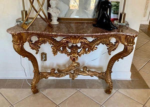 Half Round French Console with Stone Top - Circa 1900