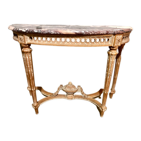 Antique Marble Demilune Commode Hall Table from Brunovan NY