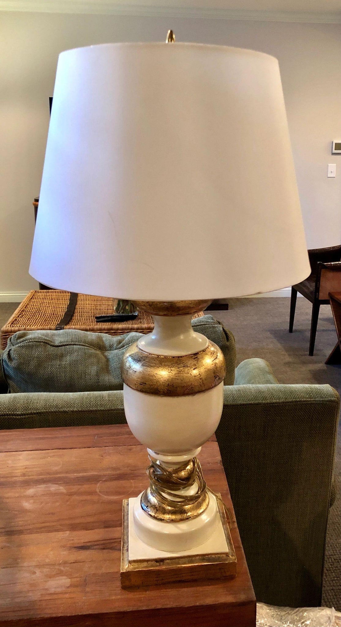 White and Gold Wood Table Lamp