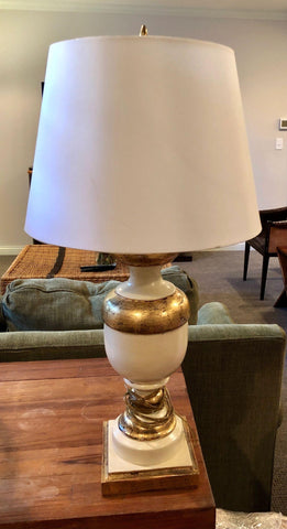 White and Gold Wood Table Lamp