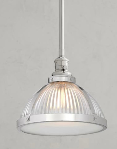 Pottery Barn Industrial Ribbed Glass Pole Pendant