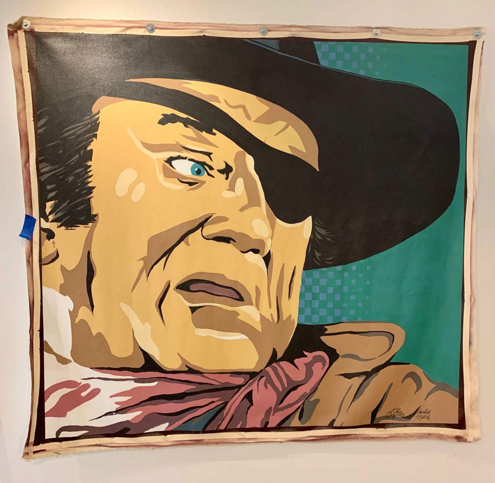 Original Extra Large 6' x 6' "John Wayne" Canvas by J Chin