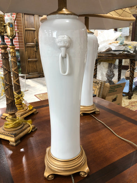 Pair of Antique Chinese White Porcelain Dehua Vase Table Lamps