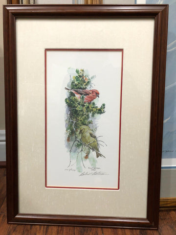 Robert Bateman - Red Crossbills 1986 - Signed and Numbered Lithograph 227-950 and Framed with Glass