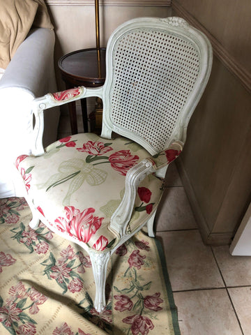 Pair of Vintage White Rattan French Side Chairs