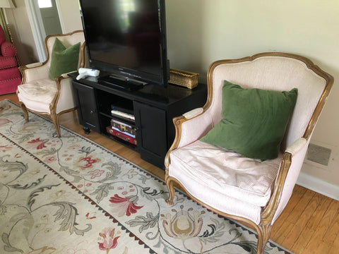 Pair of Antique Pinstripe Wingback Chairs