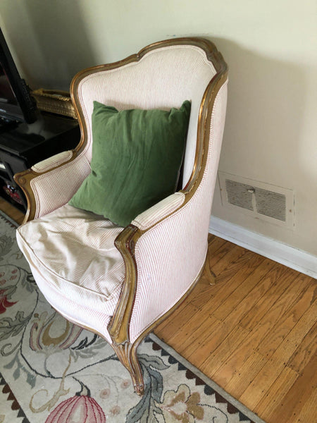 Pair of Antique Pinstripe Wingback Chairs