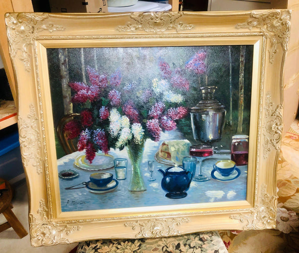 Large Gold Framed Oil Painting by R Peterson