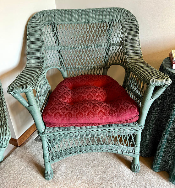Pair of Green Wicker All Weather Chairs