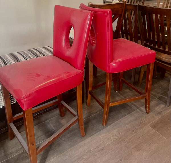 Pair of Red Counter Height Bar Stools