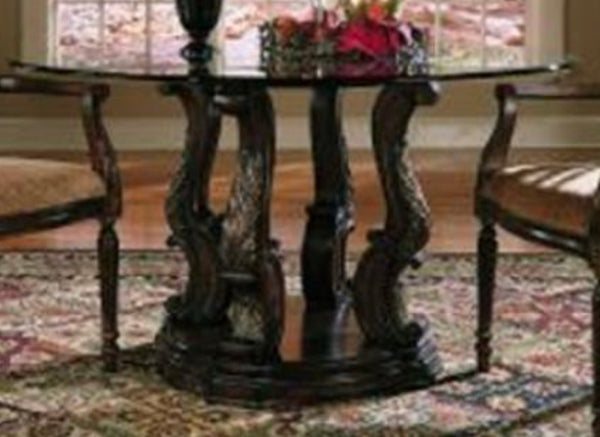 Hooker Furniture Carved Dining Table Base with 60" Round Glass Top