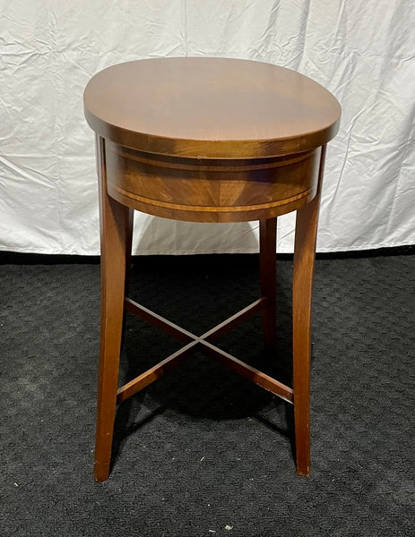 Federal Style Oval Inlaid Wood Side Table with X Stretcher Base
