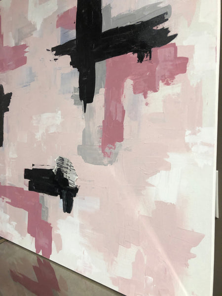 Pink and Black Abstract Canvas Art