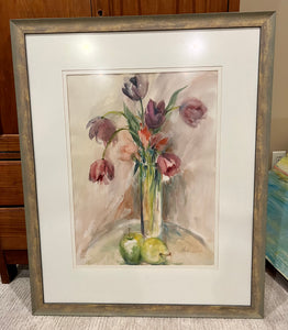 Framed Floral Artwork with Art Glass