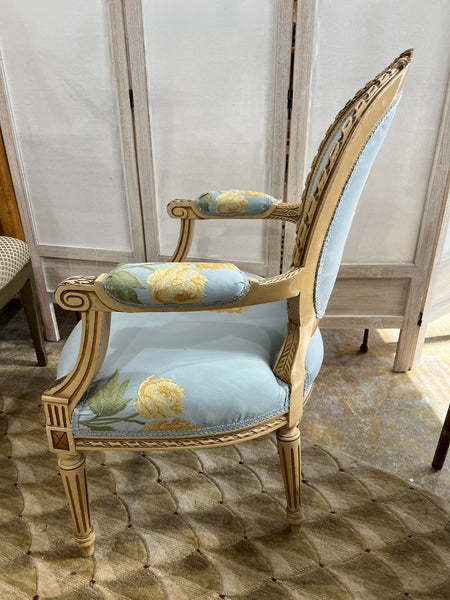 Antique Louis XVI Style Giltwood Silk Armchair, 19th Century – KLM