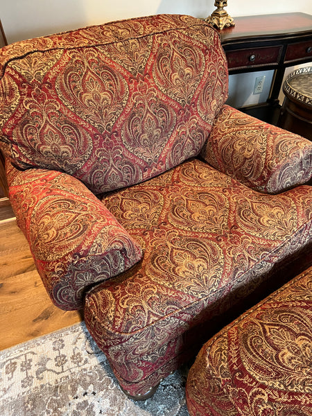 Pair of King Hickory Red Accent Chairs and Ottoman