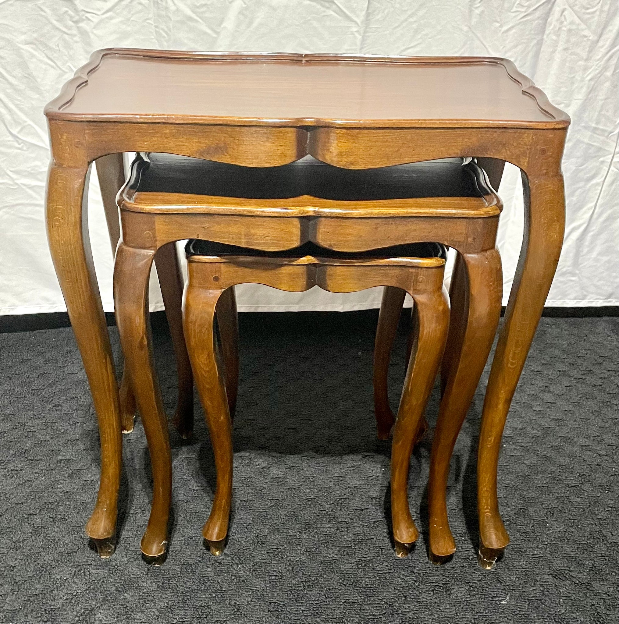 Set of 3 French Inlaid Parquetry Nesting Tables