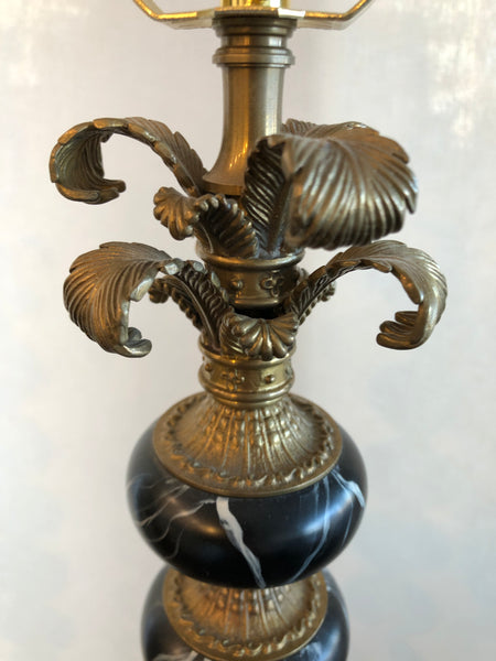 Pair of Art Deco Brass and Black Marble Buffet Table Lamps