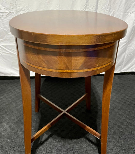 Federal Style Oval Inlaid Wood Side Table with X Stretcher Base