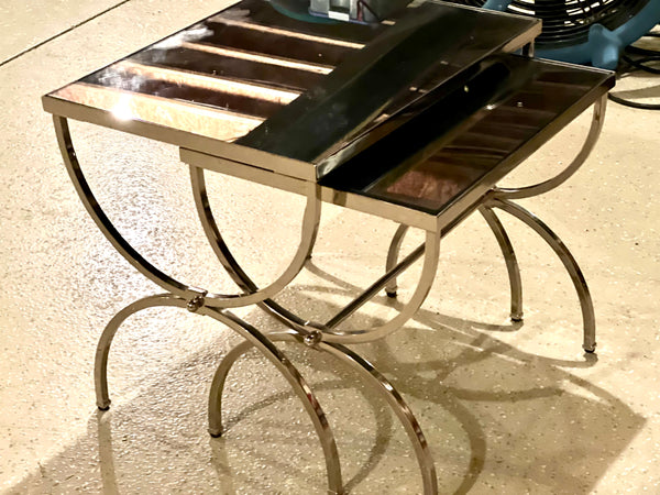 William Sonoma Home Chrome and Mirrored Nesting Tables