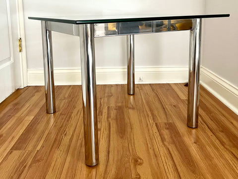 Vintage 1970’s Milo Baughman for Florence Knoll 1970's Mid Century Modern Chrome and Glass Top Table