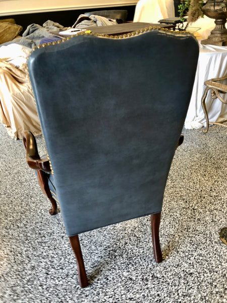 Hancock & Moore Queen Anne Style  Blue Leather Armchair