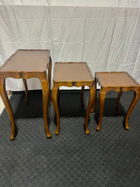 Set of 3 French Inlaid Parquetry Nesting Tables